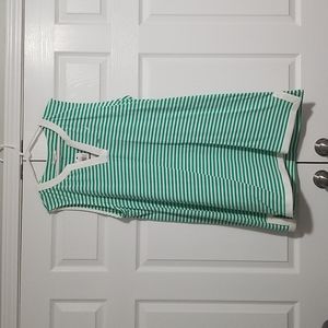 Nautica XXL Sleeveless Mid-Length Green and White Striped Dress